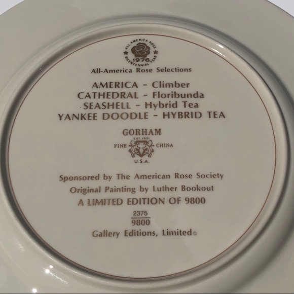 Gorham 1976 America Pink Roses True Vintage Fine China Porcelain Art Plate - Picture 11 of 12